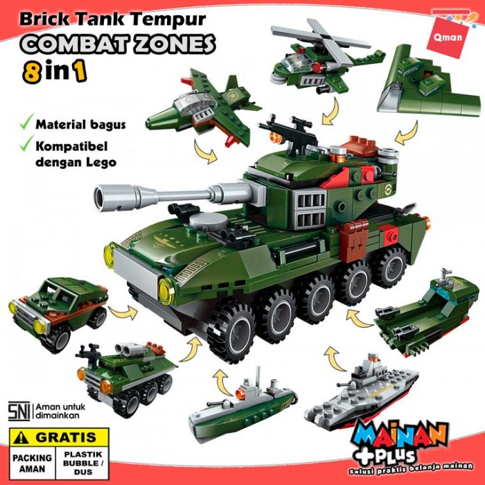 Mainan Edukasi Brick Anak Laki-Laki Lego Tank Qman Combat Zones 8 in 1