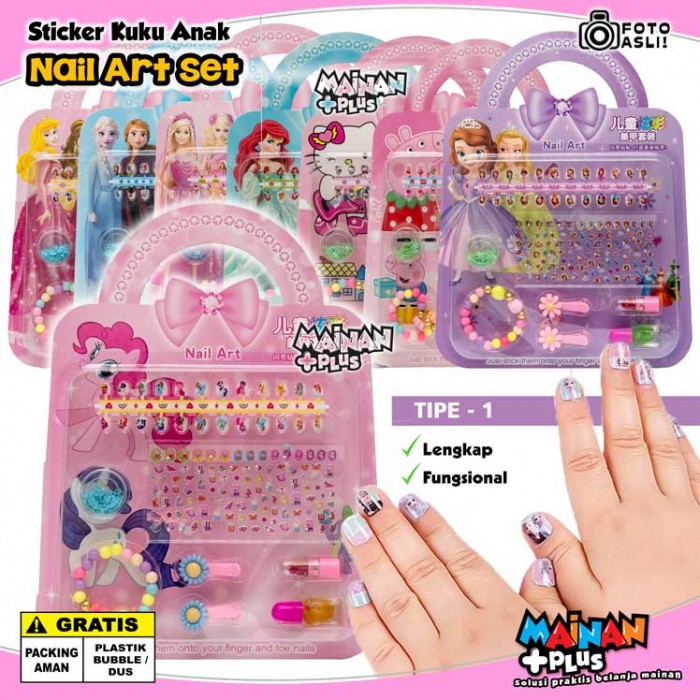 Mainan Make Up Anak Perempuan Stiker Kuku Anak 3D Nail Art Set Sticker Tipe 1